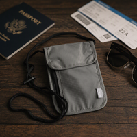 Portefeuille de voyage, pochette de sécurité pour argent, à suspendre au cou, antivol, léger, résistant à l'eau, fournitures essentielles pour les voyages quotidiens et les vacances