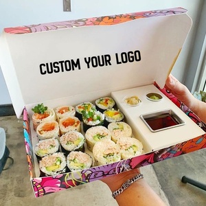 Eco Friendly Food Packaging Japanese Sushi Bento Box Takeaway Paper <b>Packing</b> Paper <b>Boxes</b> with Dividers - Product Image 2
