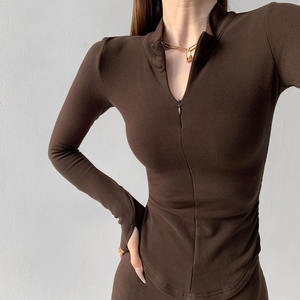 Chemises à manches longues extensibles dans les 4 sens personnalisées, côtelées, actives, ajustées, respirantes, avec fermeture éclair, pour la salle de sport, le yoga, les entraînements - Product Image 1