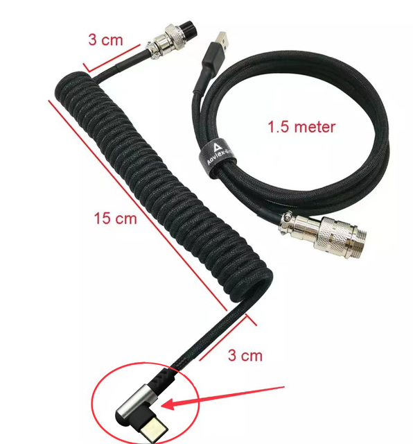 For Mechanical Keyboard Colorful Aviator Connector GX16 Angle USB C to a Cable USB C Coiled Cable