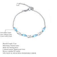 F0092 Respect de la topaze bleue suisse naturelle Gemstone Fashion 925 Sterling Silver Bracelet Bijoux pour filles