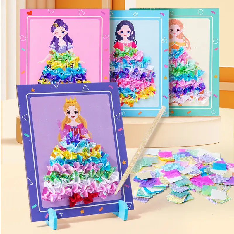 Desain baru grosir hadiah anak-anak DIY Princess Dress Up Game Poking bordir mainan edukasi warna Cognition seni lukisan papan