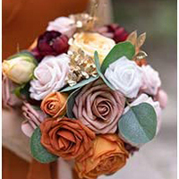 Coffret de fleurs artificielles orange brûlée et taupe chaud 25 pièces roses réelles pour centres de table et décorations de mariage