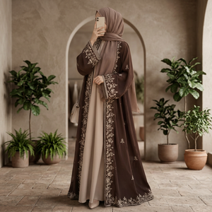 Brown Velvet <b>Chiffon</b> Hijab Scarf Long Wrap Modest Muslim Women Daily Wear Floral Pattern Middle East Style Ethnic 220g - Product Image 5