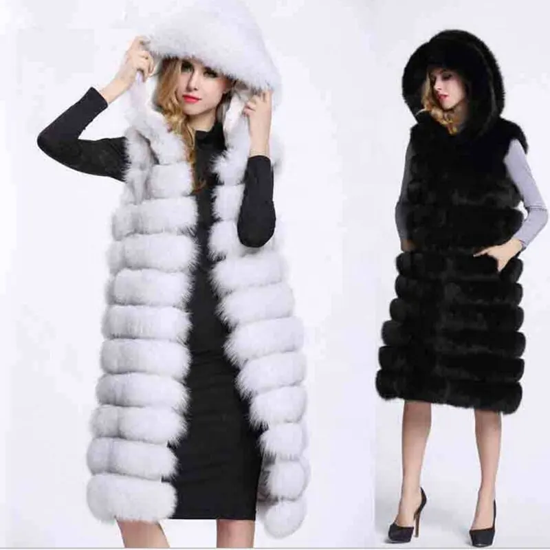 2023 Novo Design Windproof Quente Sem Mangas Mulheres Longo Faux Fur Vest