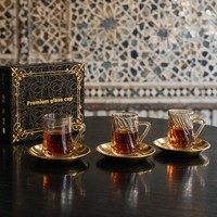 Set Cangkir Kaca Premium Amber Twist 12Pcs, Cangkir Kopi Berwarna Emas dengan Gagang, Peralatan Minum Kaca Bebas Timbal