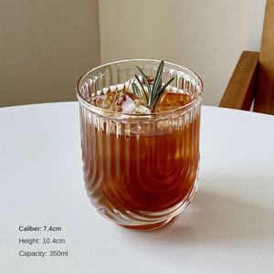 Ensemble de verres à boire en verre côtelé esthétique style origami, verre à café glacé vintage en forme de U, verre highball moderne pour latte et thé, 400 ml - Product Image 6