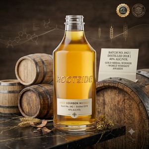 Botella de Licor de Vidrio Flint Redonda Personalizada con Base Pesada y Logotipo Grabado para <span class=keywords><strong>Bourbon</strong></span>, Whisky, Vodka, Ginebra - Product Image 1