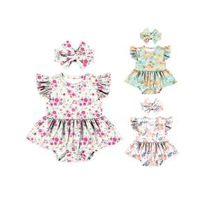 LT-469-YXW Conjunto de 2 Piezas de Ropa para Bebés Niñas, Mono Floral Dulce, Traje de Una Pieza con Diadema, 0-24 Meses - Product Image 1