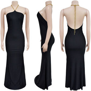 Gaun malam elegan mengkilap, gaun pesta malam wanita, gaun Halter bahu terbuka, gaun ekor ikan untuk wanita - Product Image 5