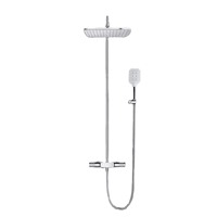 Ensemble de colonne de douche en laiton chromé poli de haute qualité, barre coulissante, double poignée, noyau de vanne en céramique, pomme de douche pluie, douchette