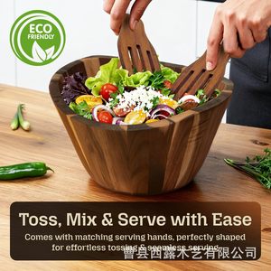 ชามสลัดอะคาเซียขนาดใหญ่ Nazox พร้อมที่จับสลัดไม้สำหรับใช้ในครัว - Product Image 5