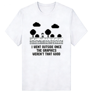 Maglietta grafica da uomo con stampa Retro Pixel Game I Went Outside Once Funny Joke, camicia a maniche corte in cotone - Product Image 4