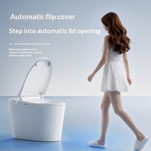 WC intelligent monobloc fin et blanc, design épuré, avec éclairage d'ambiance, bouton de commande manuel, siège chauffant et fonction de lavage, pour salle de bain et villa - Product Image 4