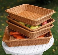 Panier de présentation en rotin PP tressé à la main pour pain et fruits, panier de rangement, vente en gros pour boulangerie, restaurant, supermarché