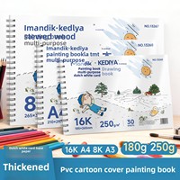 Carnet de croquis A4 en carton blanc néerlandais, reliure spirale, couverture rigide, pour dessin au marqueur et crayons de couleur, 250 g/m², motif dessin animé, fabriqué en Chine
