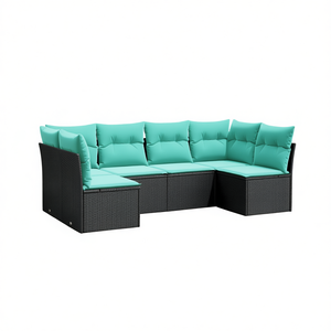 Black <b>Rattan</b> Garden <b>Sofa</b> Set 6 Seater Weather Resistant Outdoor Furniture Contemporary Design - Product Image 1