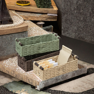 Paniers de rangement rectangulaires tissés avec poignées, en osier naturel, design rustique polyvalent pour l'organisation de la maison - Product Image 3