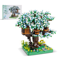 Cadeau : 2008 pièces de blocs de construction Mini Maison dans l'Arbre Sakura, modèle DIY de plante à fleurs de cerisier et de paysage urbain, jouet décoratif