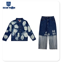 Équipe bleue |   Ensemble en jean personnalisé : pantalon et veste en denim, ensemble 2 pièces pour homme, jean personnalisé avec veste personnalisée, tie-dye