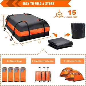 Black PVC Tarpaulin Waterproof Large Space 15 Cu Ft Car Roof Bag For Outdoor Travelling