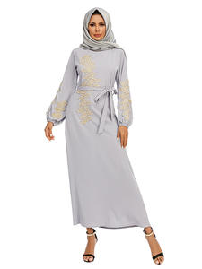 Fornitura di fabbrica manica lunga 6 colori appliqued design abaya <span class=keywords><strong>abbigliamento</strong></span> islamico con <span class=keywords><strong>perla</strong></span> e cintura musulmano abito <span class=keywords><strong>donna</strong></span> - Product Image 5
