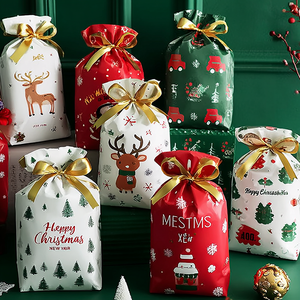 Sacs d'emballage de cadeaux de noël imprimés sur mesure, en vrac, Opp, avec cordon de serrage, pour bonbons de vacances - Product Image 5