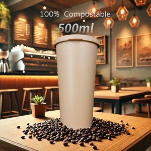 Eco Friendly Biodegradable 500ml Coffee Cup with <b>Personalised</b> Logo and Lid BPA Free Compostable - Product Image 5