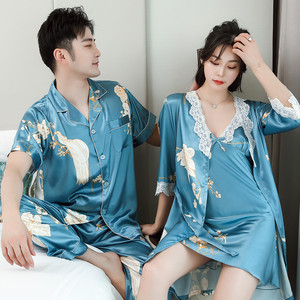Pijamas de pareja Falda con <span class=keywords><strong>tirantes</strong></span> femenina Camisón Cierre de cintura elástica Tejido térmico para servicio doméstico Uso de Primavera/Verano - Product Image 5