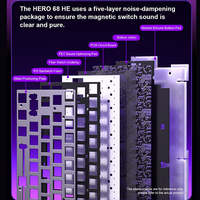 Clavier de jeu filaire Aula Hero68 HE, disposition 60 %, 68 touches, clavier de jeu professionnel, clavier à interrupteurs magnétiques avec boîte à lumière
