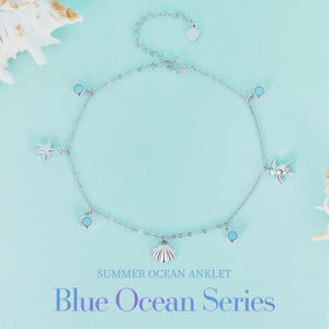 925 स्टर्लिंग चांदी पायल गर्मियों महासागर पायल दूधिया पत्थर पायल महिलाओं के लिए - Product Image 6