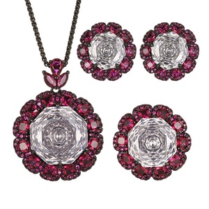 Fashion Eco-friendly Copper Colorful Gemstone Flower Jewelry <b>Set</b> 18-16mm Cubic Zirconia Pendant <b>Earring</b> Ring <b>Set</b> for Ladies - Product Image 1