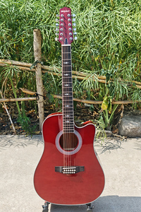 Guitare électro-acoustique 12 cordes rouge vin brillant, logo personnalisé, fabrication artisanale Boult, 41 pouces, micro intégré, instrument à cordes folk, fabriqué en Chine - Product Image 2