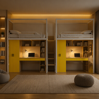 Lit superposé double moderne multifonctionnel avec armoire de rangement pour chambre d'enfant, d'adolescent ou d'appartement