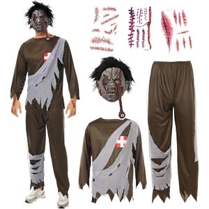 YUIQPKJX Disfraz de zombie para adultos con máscara y pegatinas para cosplay de Halloween, traje unisex - Product Image 1