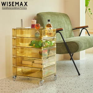 WISEMAX FURNITURE Acrylic 5 Tier Rolling <strong>Storage</strong> Rack Trolley Living Room Sofa Plastic <strong>End</strong> <strong>Table</strong> Bed Side <strong>Table</strong> with Wheel - Product Image 2