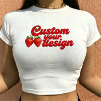 T-shirt court d'été pour femme, imprimé, coupe ajustée, décontracté, à manches courtes, écologique, blanc, 92 % coton, 8 % élasthanne, coupe ajustée