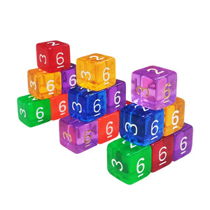 In Stock 16mm Transparent Crystal Digital Dice Acrylic square Corner Colorful Dice bar KTV Venue Entertainment