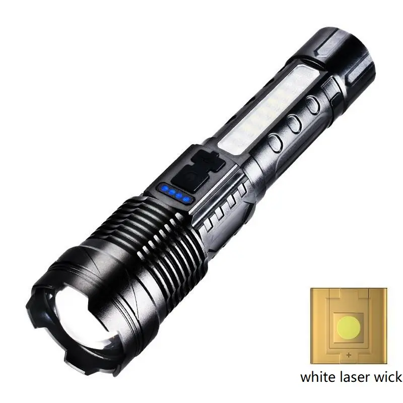 20000 Lumen laser light Flashlight Side Led Red Light Work Lights Zoom Focus Rechargeable Hand Torch With Power Display