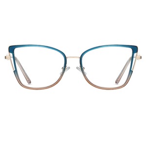 86011 Monture de lunettes œil-de-chat pour femme, monture intégrale, protection anti-lumière bleue, lunettes optiques avec détails dorés - Product Image 1