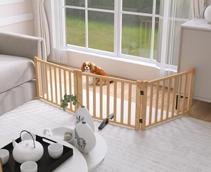 Wooden Freestanding Dog <b>Gates</b> for The House Doorways Stairs Wood Dog Fences Indoor <b>Pet</b> <b>Gate</b> Step Over Fence 3 Panels - Product Image 3