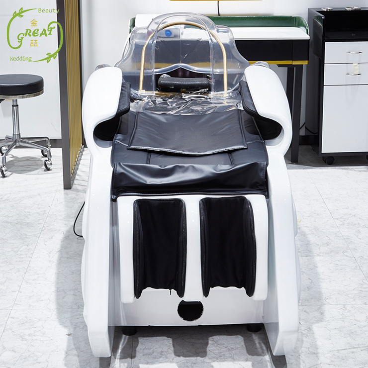 Great Foshan Factory Best Sale Equipment Shampoo Chair Electric Luxury Massage Hair Washing Unit For Barber Shop
