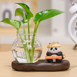 Cute Panda Hydroponic Ornament With <b>Glass</b> Vase For <b>Desk</b> Office Decor Resin Modern Design Single Piece Package - Product Image 2