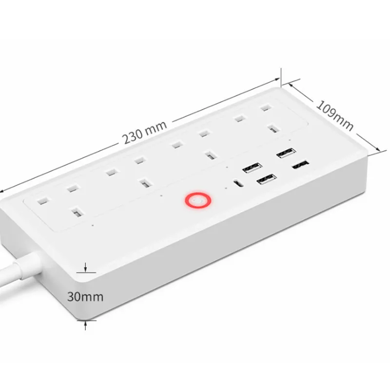 Tuya WiFi Smart UK Power Strip Protector contra sobretensiones Enchufe de extensión con Alexa Google Home 4 Enchufes eléctricos USB