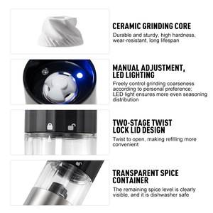 Mới Có Thể Sạc Lại Điện Hạt Tiêu Nhà Máy Xay Gia Vị Thiết Lập Với Đứng Có Thể Điều Chỉnh LED Ánh Sáng Muối Hạt Tiêu Máy Xay Thiết Lập - Product Image 2