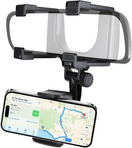 Support de téléphone pour voiture à fixation sur rétroviseur, rotation à 360°, dégagement rapide à un bouton, bras télescopique réglable, matériau ABS robuste, fixation sur grille d'aération - Product Image 1