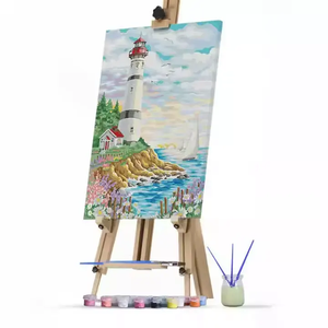 Pintura Acrílica Personalizada DIY, Estilo Clásico, Faro junto al Mar, Flores, Números Fáciles de Pintar, Marco Cuadrado, Ecológico - Product Image 1