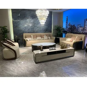 Modern Luxury Real Leather Sofa Set with Love Seat Upholstery Bedroom Furniture Hotel Projects Living Room Villa Wood Material