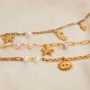 Starfish Freshwater Pearl <b>Bracelet</b> 18K Gold Plated Women's Everyday Wear Jewelry White Pearl Beaded Design Geometric Shape - Product Image 2