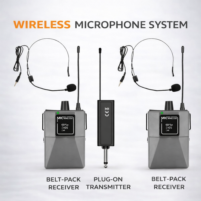 Wireless Noise Cancelling Cardioid PlasticLavalier Headset Microphone System Bodypack Transmitter Single for Teaching
